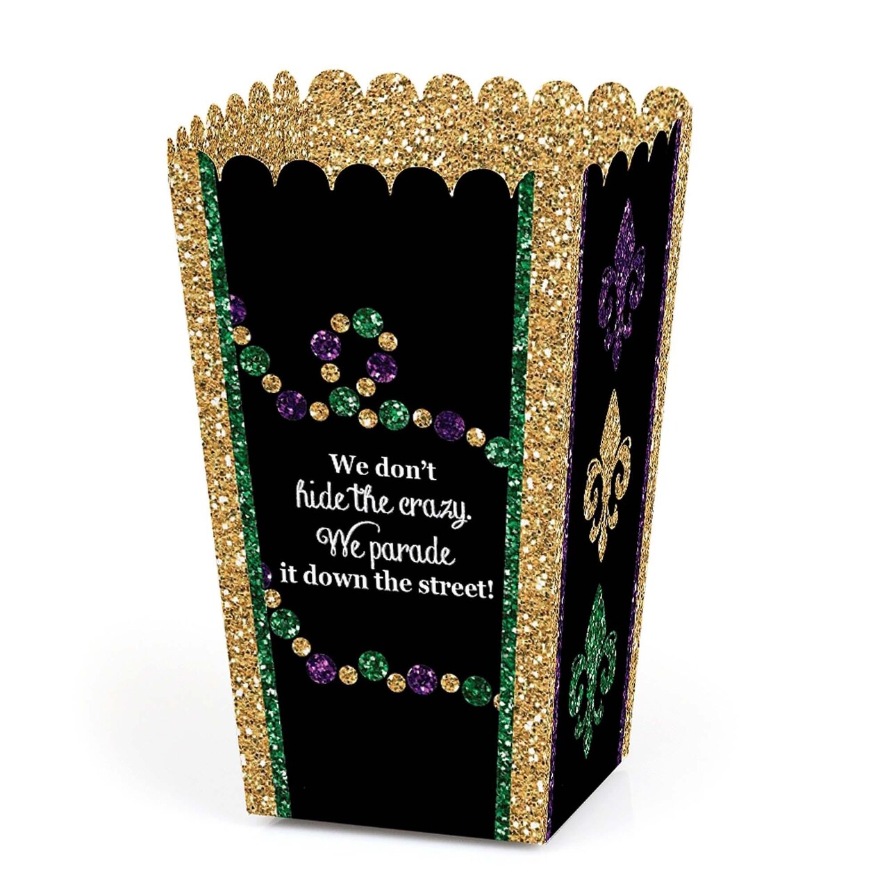 Big Dot of Happiness Mardi Gras - Masquerade Party Popcorn Favor Treat Boxes - Set of 12